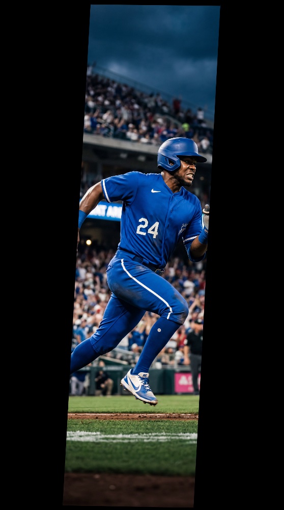 MLB baseball player #24 in blue uniform sprinting the bases during a live night game, streamable in Canada via IPTV.