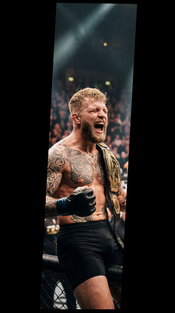 Tattooed MMA fighter celebrates championship belt win in octagon — watch live UFC fights in Canada with IPTV.