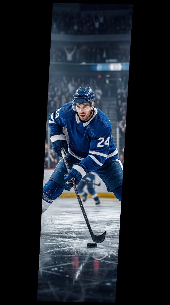 NHL hockey player in blue jersey #24 skating with puck on ice – watch live hockey in Canada with IPTV From Canada